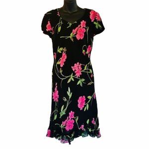 Talbots Floral Dress Ruffled Hem w Cap Sleeves 4P